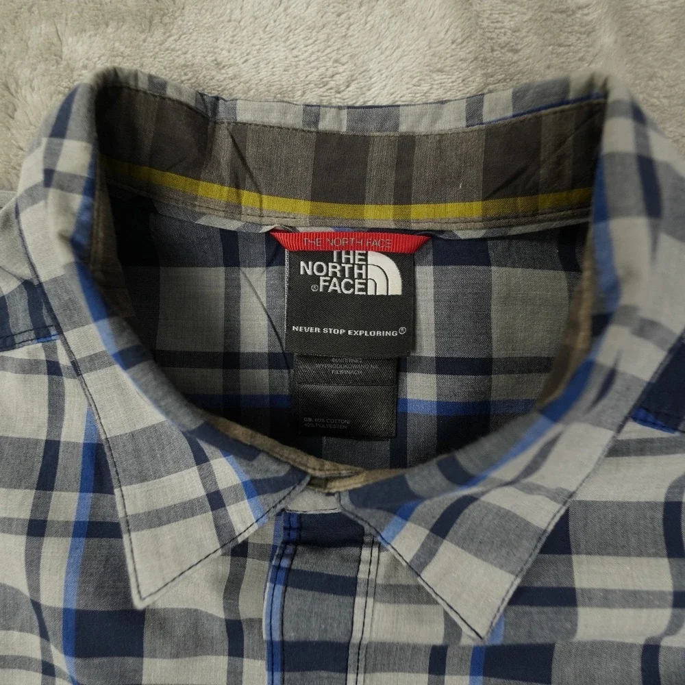 The North Face Button Up Shirt Men's Medium Grey‎ Plaid Outdoor Gorpcore